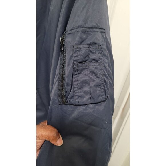 Uniglo Mens Navy Blue Quilted Bomber Jacket With Zip Closure & Snap Pockets Size - Picture 8 of 14
